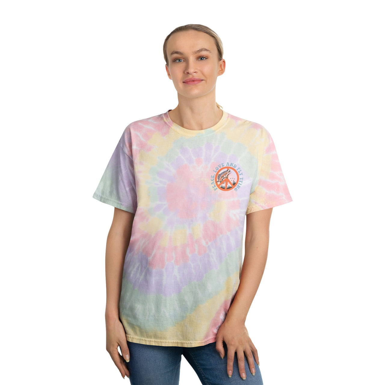 Ladies Peace, Love and Fly Tying  Tie-Dye T-Shirt