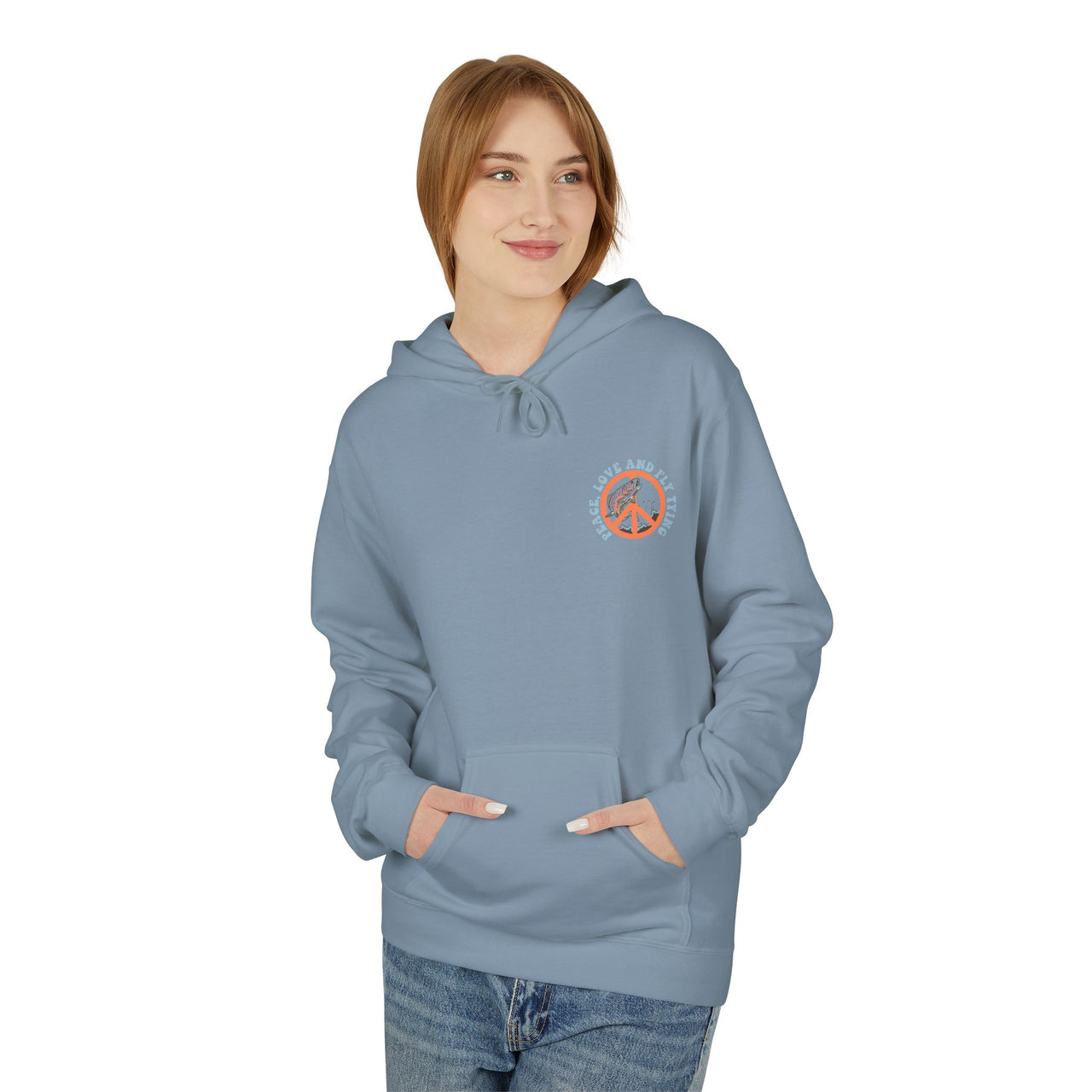 Ladies Peace, Love and Fly Tying Fleece Hoodie
