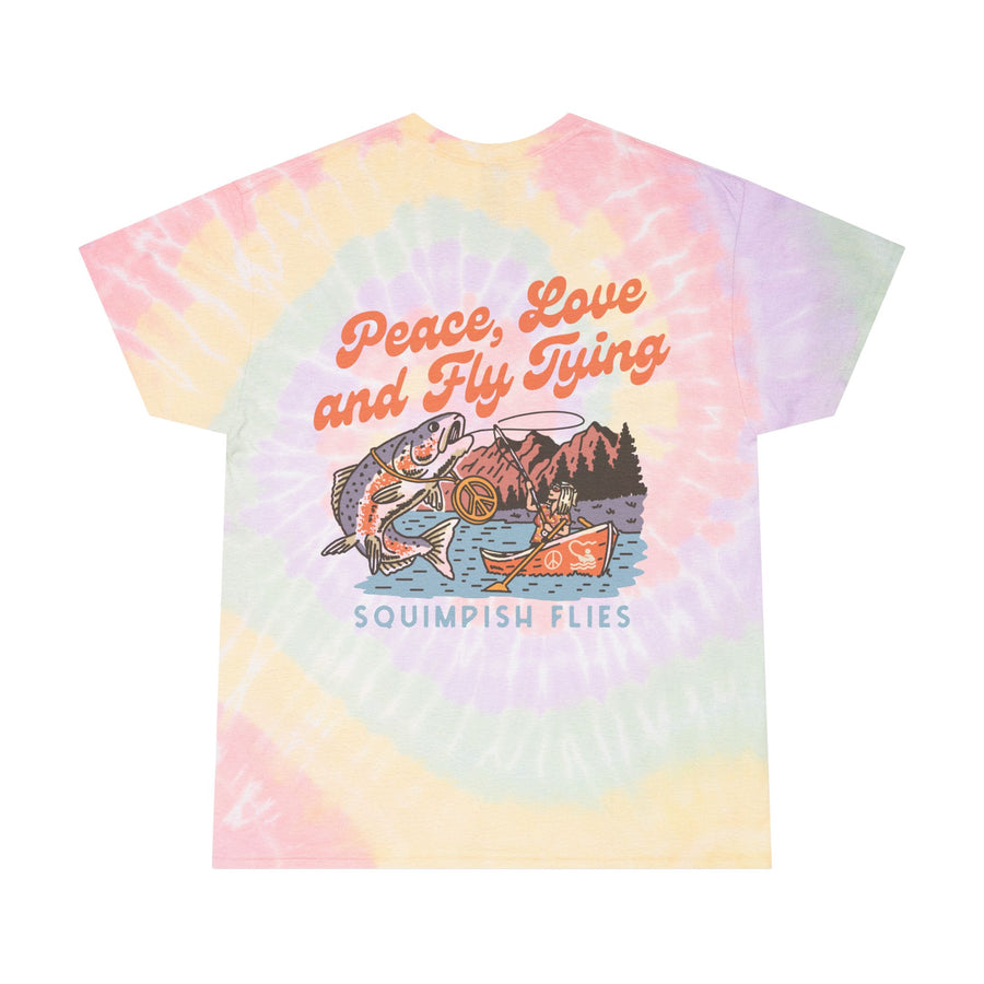Ladies Peace, Love and Fly Tying  Tie-Dye T-Shirt
