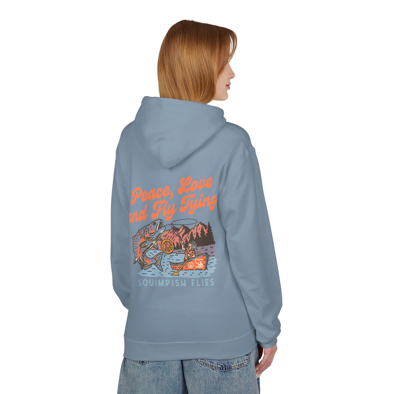 Ladies Peace, Love and Fly Tying Fleece Hoodie