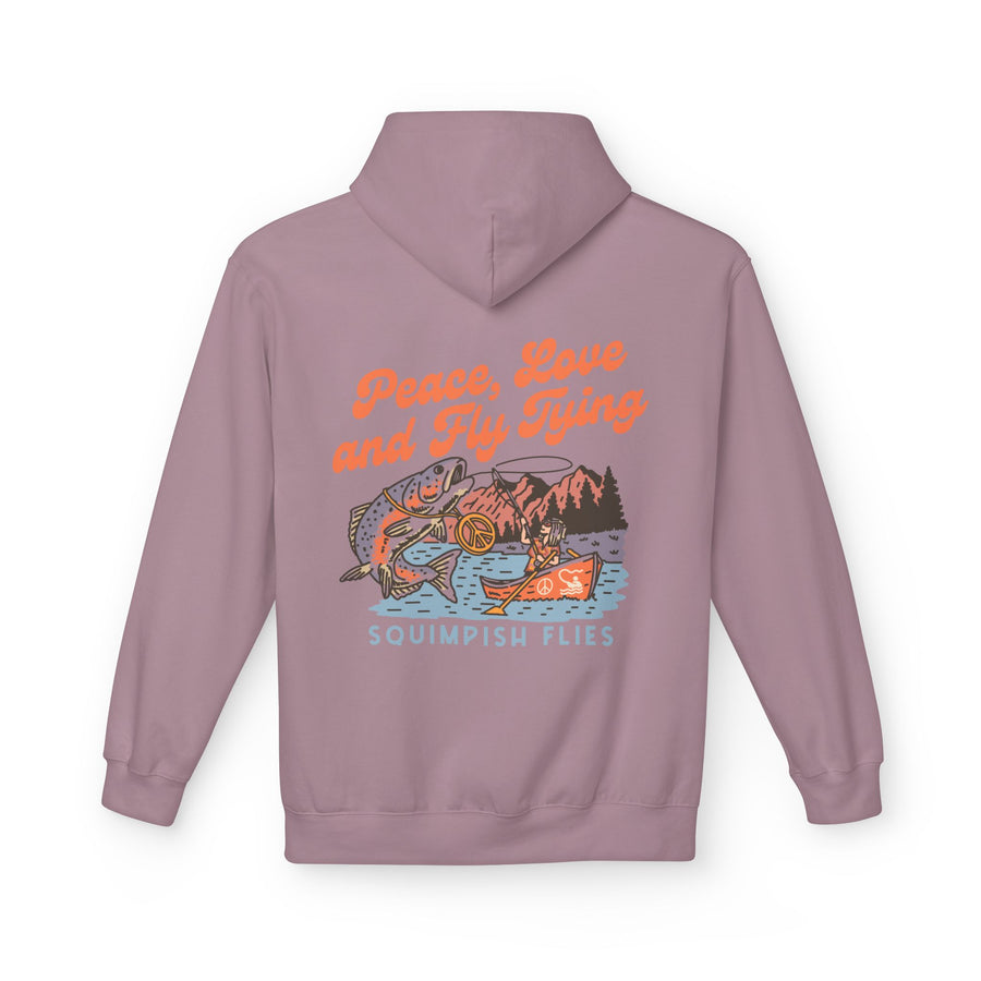 Ladies Peace, Love and Fly Tying Fleece Hoodie